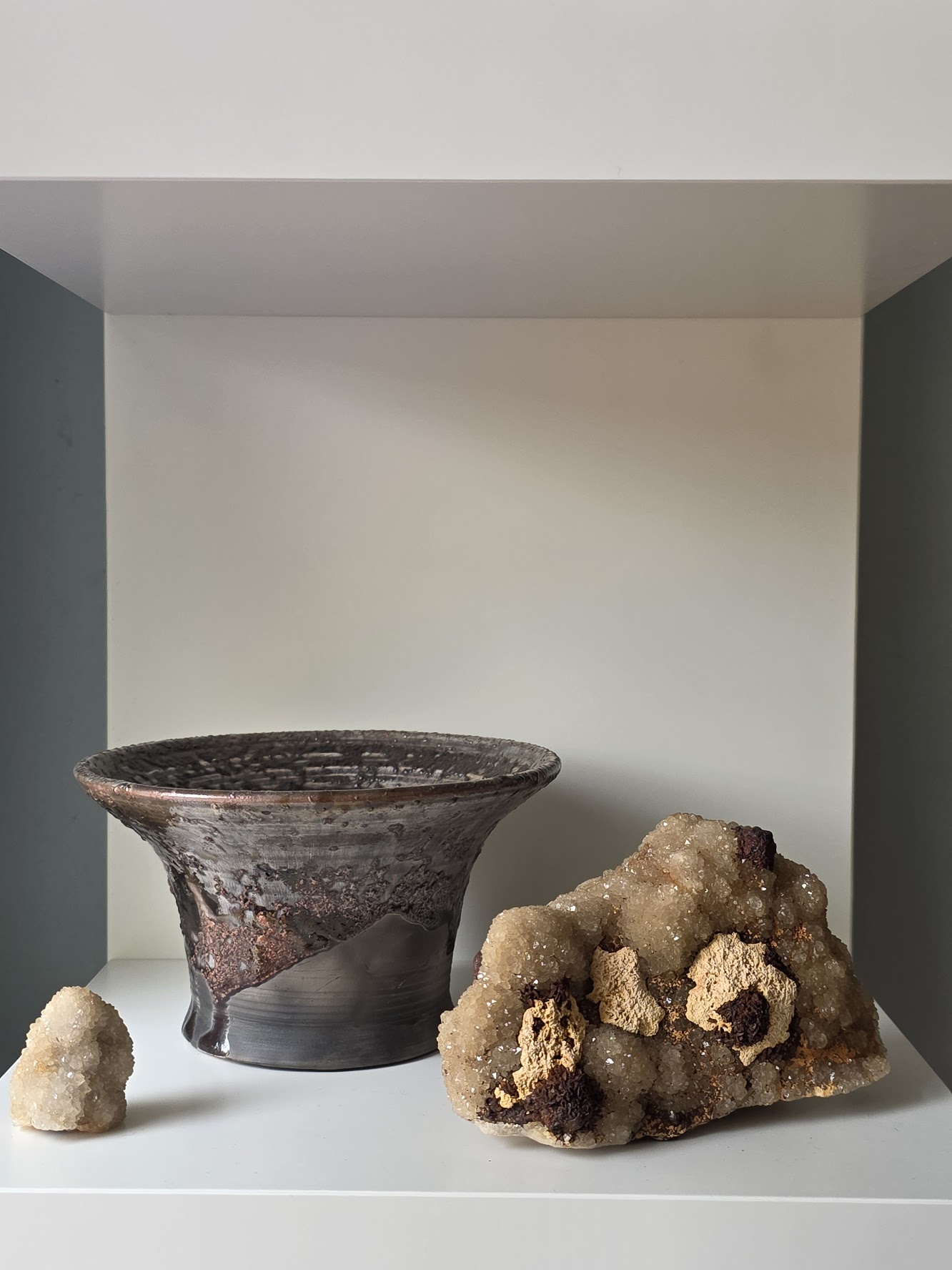 Raku and druzy biophilic artwork